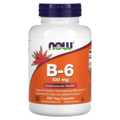 Вітамін В6, Vitamin B-6, Now Foods, 100 мг, 250 вегетаріанських капсул