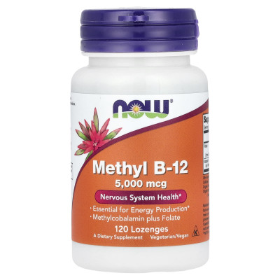 Вітамін В12, Methyl B-12, NOW Foods, метил, 5000 мкг, 120 льодяників