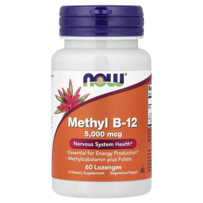 Вітамін В12, Methyl B-12, Now Foods, метил, 5000 мкг, 60 льодяників