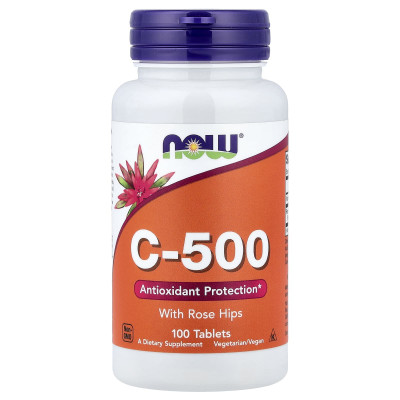 Вітамін С з шипшиною, Vitamin C with Rose Hips, Now Foods, 500 мг, 100 таблеток