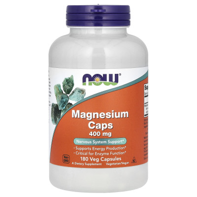 Магній, Magnesium Caps, Now Foods, 400 мг, 180 вегетаріанських капсул