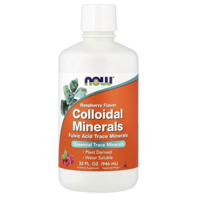 Колоїдні мінерали, Colloidal Minerals, Now Foods, смак малини, 946 мл