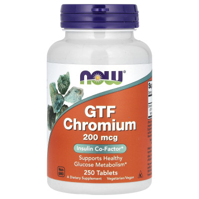 Хром, GTF Chromium, Now Foods, 200 мкг, 250 таблеток