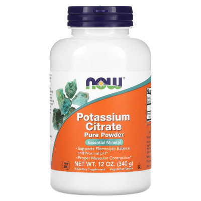 Калій цитрат, Potassium Citrate, NOW Foods, чистий порошок, 340 г