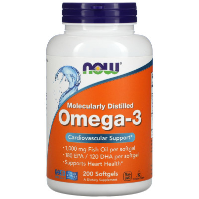 Омега-3 риб'ячий жир, Omega-3 Fish Oil, Now Foods, 2000 мг, 200 рибних капсул (1000 мг на капсулу)