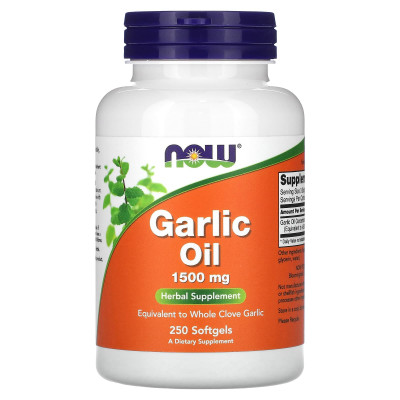 Часникова олія, Garlic Oil, Now Food, 1500 мг, 250 гелевих капсул