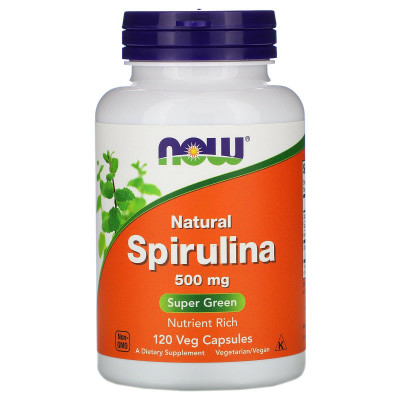 Спіруліна натуральна, Spirulina, NOW Foods, 500 мг, 120 вегетаріанських капсул