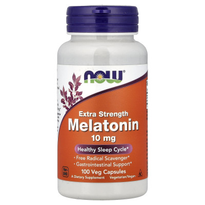 Мелатонін, Melatonin, NOW Foods, додаткова сила, 10 мг, 100 вегетаріанських капсул