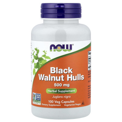 Чорний горіх (Black Walnut), Now Foods, шкаралупа, 500 мг, 100 вегетаріанських капсул