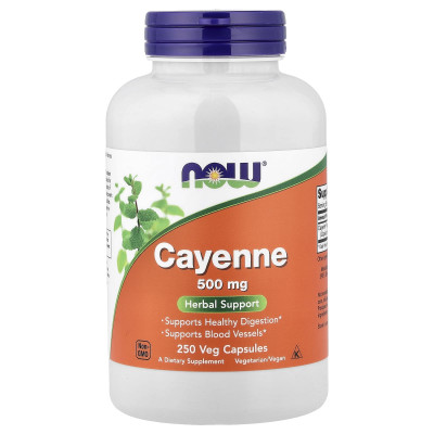 Каєнський перець, Cayenne, Now Foods, 500 мг, 250 вегетаріанських капсул
