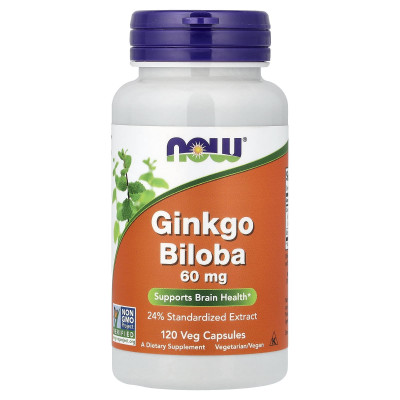 Гінкго Білоба, Ginkgo Biloba, NOW Foods, 60 мг, 120 вегетаріанських капсул