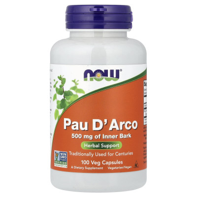 По д'арко, Pau D'Arco, Now Foods, 500 мг, 100 вегетаріанських капсул