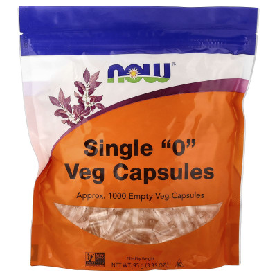 Порожні капсули "0", Single "0" Veg Capsules, Now Foods, 1000 порожніх вегетаріанських капсул