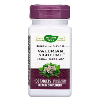 Валеріана, Valerian Nighttime, Nature's Way, без присмаку, для сну, 100 таблеток