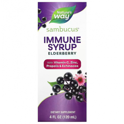 Чорна бузина, Sambucus, Immune Syrup, Elderberry, Nature's Way, 120 мл