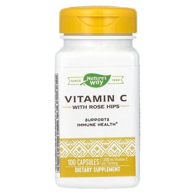 Вітамін С (аскорбінова кислота) з шипшиною, Vitamin C With Rose Hips, Nature's Way, 100 капсул