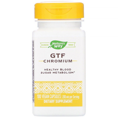 Хром, полінікотінат, GTF Chromium, Nature's Way, 200 мкг, 100 капсул