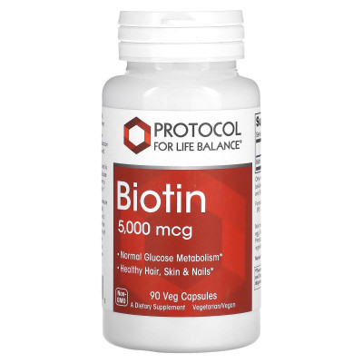 Біотин, Biotin, Protocol for Life Balance, 5000 мкг, 90 веганських капсул