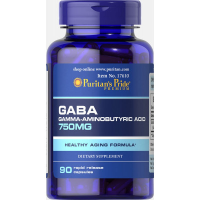 ГАМК (гамма-аміномасляна кислота), GABA, Puritan's Pride, 750 мг, 90 капсул