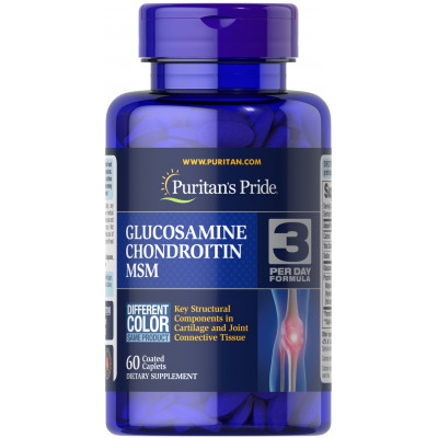 Глюкозамін хондроїтин і МСМ, Glucosamine, Chondroitin & MSM-3 Per Day Formula, Puritan's Pride, 60 каплет