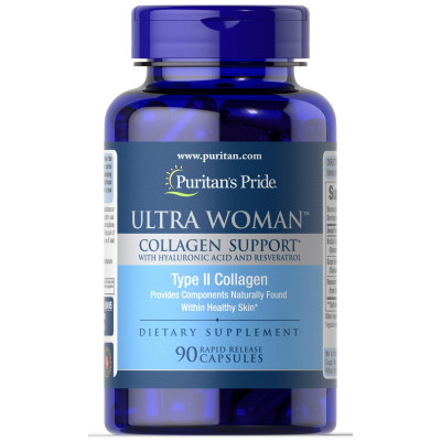 Підтримка колагену, Ultra Woman Collagen Support with Hyaluronic Acid, Puritan's Pride, з гіалуроновою кислотою, 1000 мг, 90 капсул