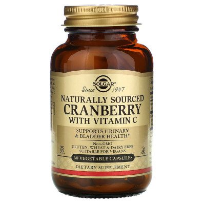 Журавлина + вітамін С, Cranberry Vitamin C, Solgar, натуральна, 60 рослинних капсул
