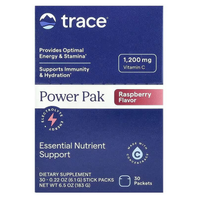 Електроліти, Electrolyte Stamina Power Pak, Trace, малина, 30 пакетів по 6.1 г