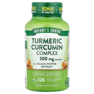 Куркума та куркумін комплекс, Turmeric Curcumin Complex, Nature's Truth, плюс екстракт чорного перцю, 500 мг, 120 капсул зі швидким вивільненням