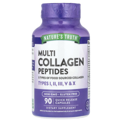Колагенові пептиди, Multi Collagen Peptides, Nature's Truth, 90 капсул швидкого вивільнення