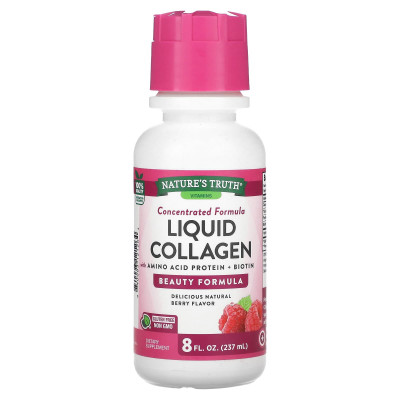 Колаген, Liquid Collagen, Nature's Truth, з амінокислотним білком та біотином, смак ягід, 237 мл
