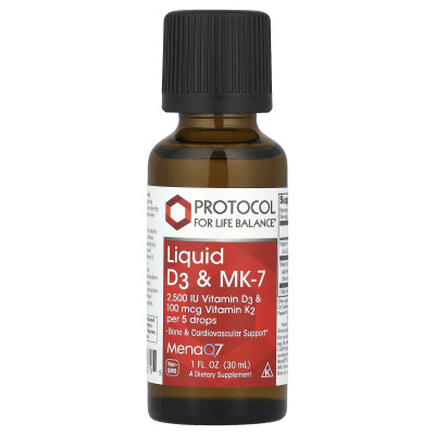 Вітаміни D3 та К-2 (MK-7), Liquid D3 & MK-7, Protocol for Life Balance, рідкі, 30 мл