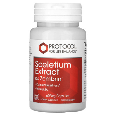 Канна, Sceletium Extract, Protocol for Life Balance, екстракт з ГАМК, для підтримки емоційного та психічного благополуччя, 60 рослинних капсул