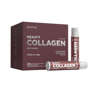 Б'юті колаген, Beauty Collagen, Biotus, 5000 мг, смак вишні, 30 флаконів (кожен по 25 мл)