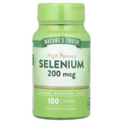 Селен, Selenium, Nature's Truth, висока ефективність, 200 мкг, 100 таблеток
