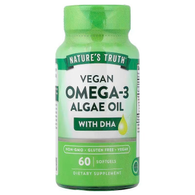 Омега-3 з олії з водоростей з ДГК, Vegan Omega-3 Algae Oil, Nature's Truth, веган, 60 веганських гелевих капсул