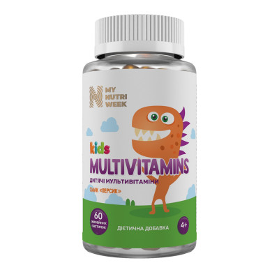 Мультивітаміни для дітей, Kids Multivitamins, My Nutri Week, смак персика, 60 желейних пастилок