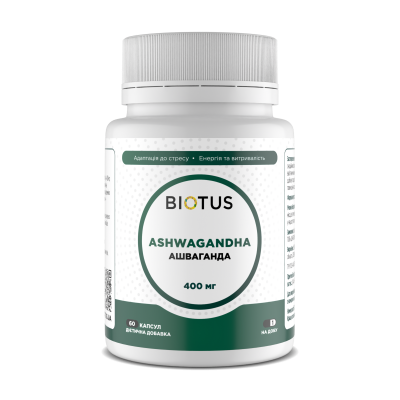 Ашваганда, Ashwagandha, Biotus, 400 мг, 60 капсул