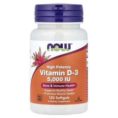 Вітамін D-3, Vitamin D-3, NOW Foods, високоефективний, 125 мкг (5000 МО), 120 гелевих капсул
