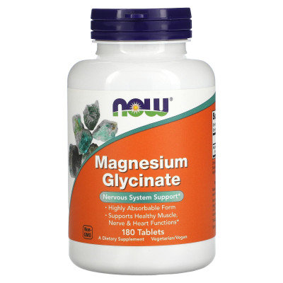 Магній гліцинат, Magnesium Glycinate, Now Foods, 200 мг, 180 таблеток (100 мг у таблетці)