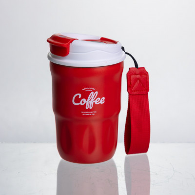 Термочашка "Coffee" 400 мл з ремінцем та відкидною кришкою-клапаном, червоний Yiwu HP-GM-18