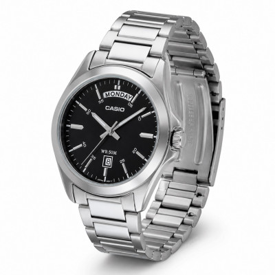 Чоловічий годинник Casio MTP-1370D-1A1 — Класичний сталевий браслет, мінеральне скло, 5 ATM