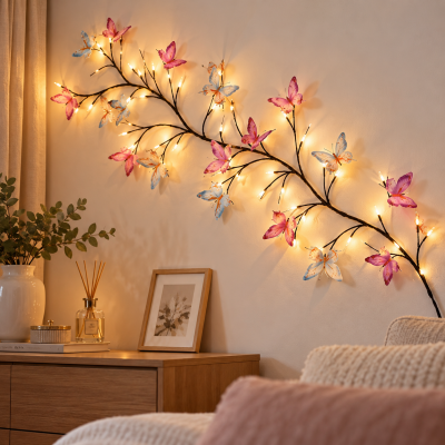 Светодиодная гирлянда Бабочки 1,5 м, 30 LED / Гирлянда для стены и интерьера, теплый белый свет / Гирлянда USB, декоративная