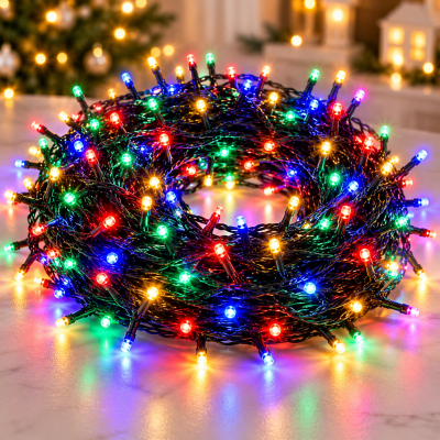 Гирлянда-нить 50 м, 500 LED, черный ПВХ-провод Мульти / Гирлянда мерцающий свет, разноцветная, 220 В/LED-декор