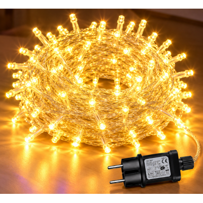 Гирлянда 100 LED разноцветная на белом проводе 220V Теплый белый / Светодиодная гирлянда-нить
