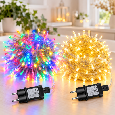 Гирлянда 500 LED разноцветная на белом проводе 220V / Светодиодная гирлянда-нить