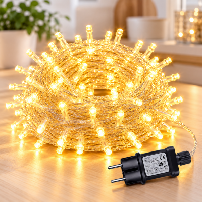 Гирлянда 500 LED разноцветная на белом проводе 220V Теплый белый / Светодиодная гирлянда-нить