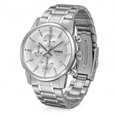 Чоловічий годинник Casio MTP-E510D-7A — класичний хронограф з мінеральним склом та сталевим браслетом