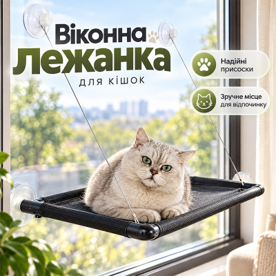 Оконная лежанка для кошек A07010 на присосках 69*38 см Black