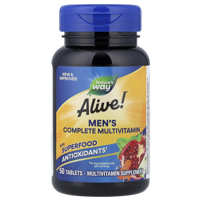 Мультивітаміни для чоловіків, Alive!® Men's Complete Multivitamin, Nature's Way, 50 таблеток