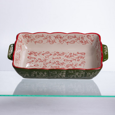 Форма для випікання Vintage 28×17×5 см прямокутна зелена фарфорова з ручками Yiwu HM05-10